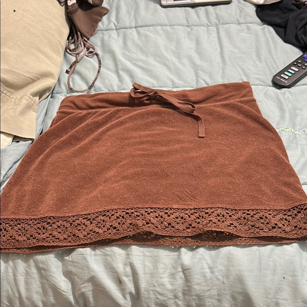 GAP Brown Mini Skater Skirt with Tie Front